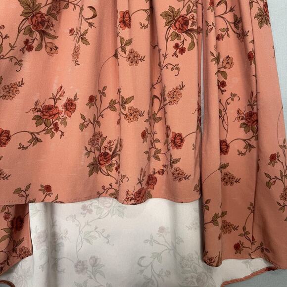 Mother of Pearl Dress Womens 10 Pink Crepe Midi Floral V-Neck Ruffle Cottage - Picture 6 of 16